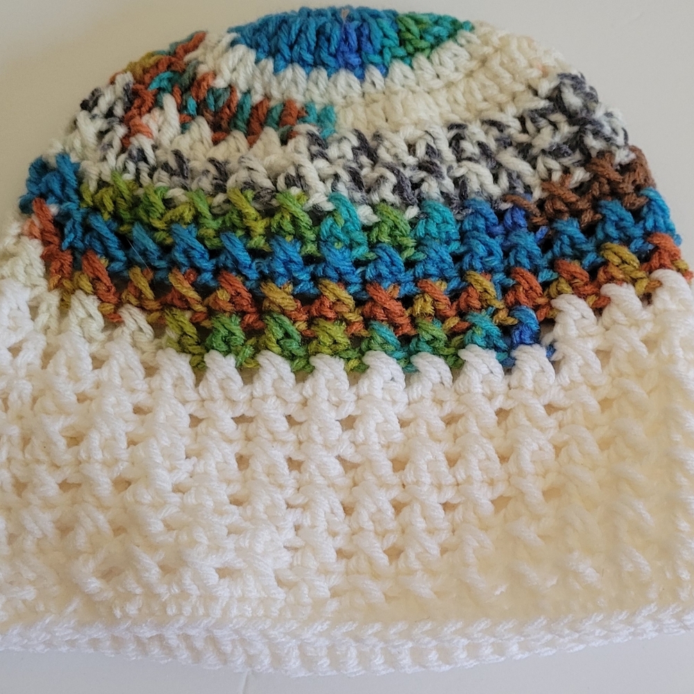 Blue and Green Crochet Winter Hat
